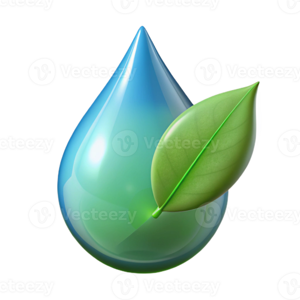 stunning classic Green Leaf and Water Drop 3D Illustration authentic png