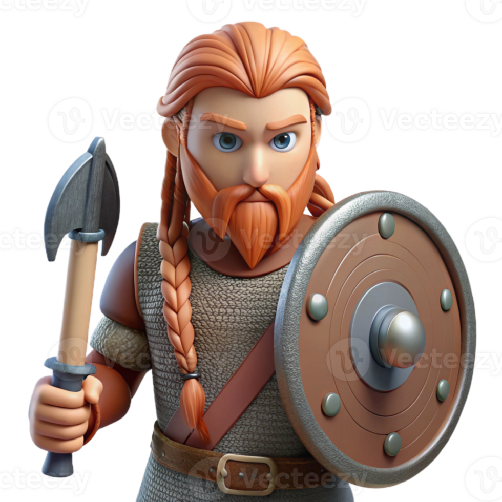 magnificent artistic 3D Cartoon Viking Warrior with Axe and Shield original png