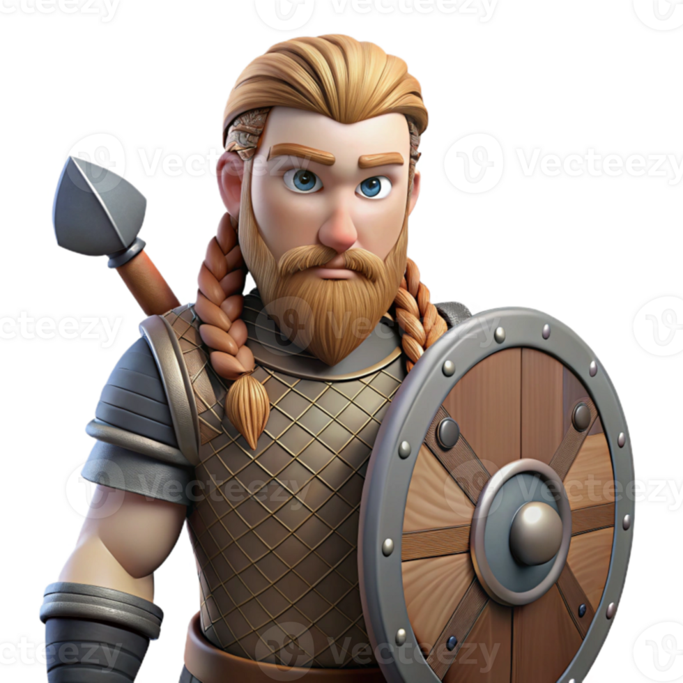 extraordinary abstract Cartoon Viking Warrior 3D Render detailed png
