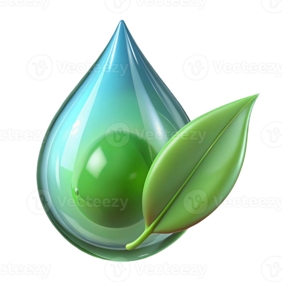 beautiful artistic 3D Render Water Drop Green Leaf Icon exclusive png