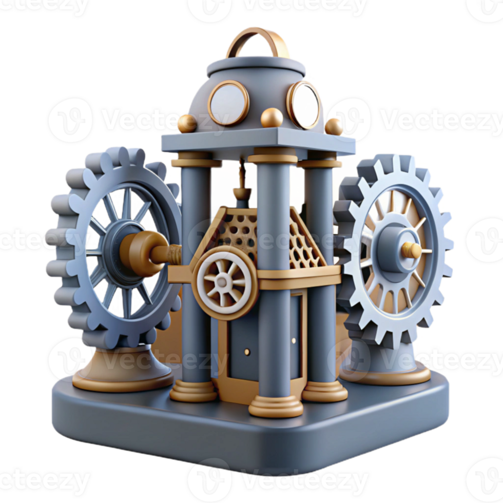 impressive abstract Steampunk Gear Mechanism 3D Illustration authentic png