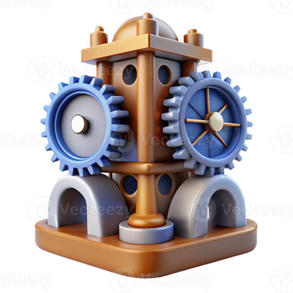 beautiful vintage 3D Render of a Gear Tower Illustration professional png