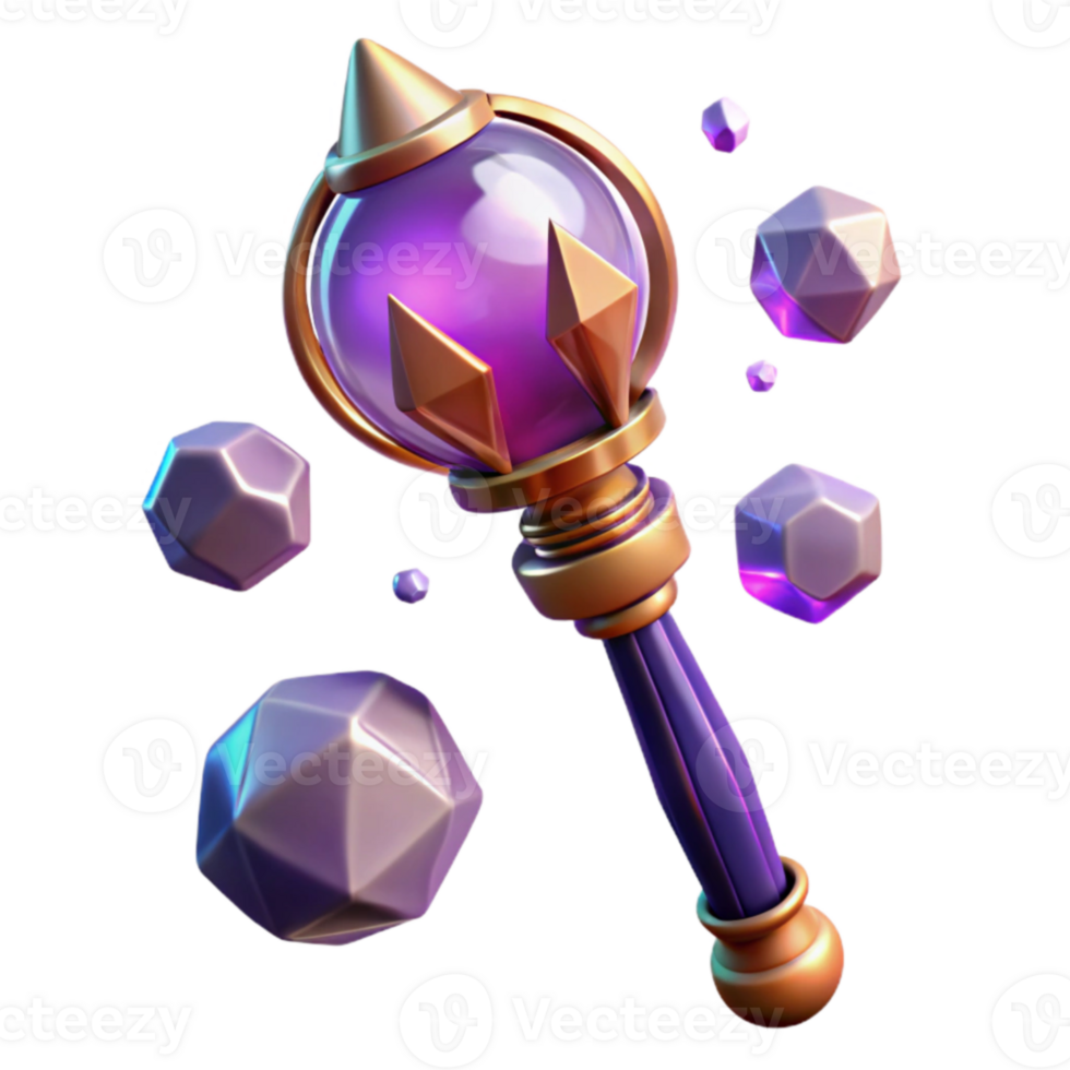 wonderful artistic Purple Crystal Wand 3D Render premium png