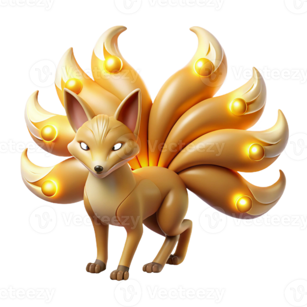 magnificent traditional Nine-Tailed Fox 3D Render authentic png