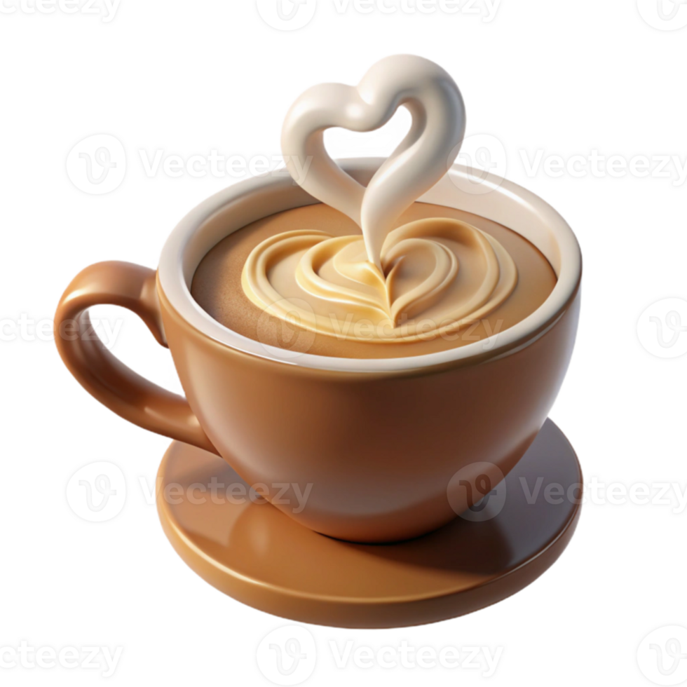 vibrant abstract 3D Render of Coffee Cup with Heart-Shaped Latte Art genuine png
