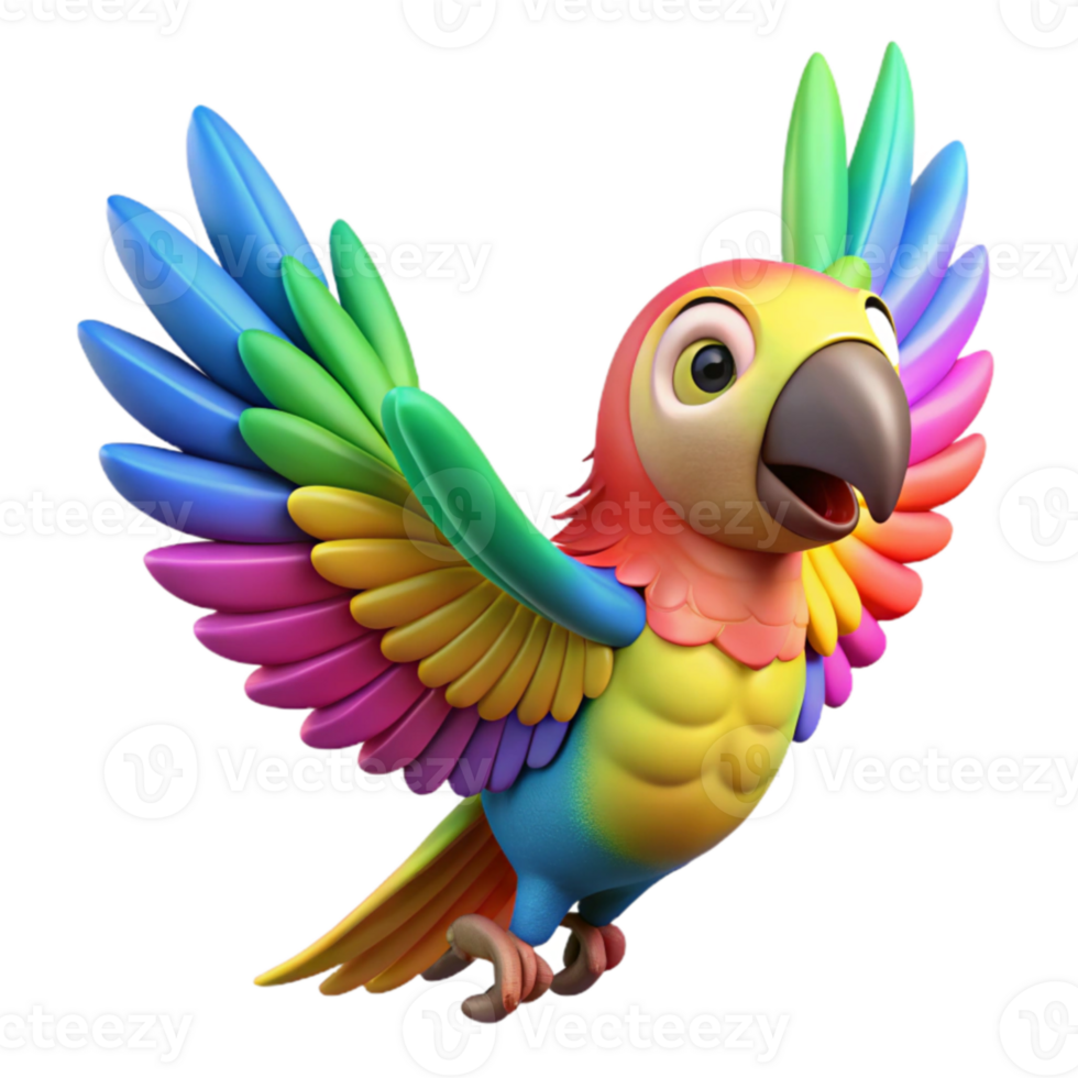vibrant rustic Rainbow Parrot 3D Render original png