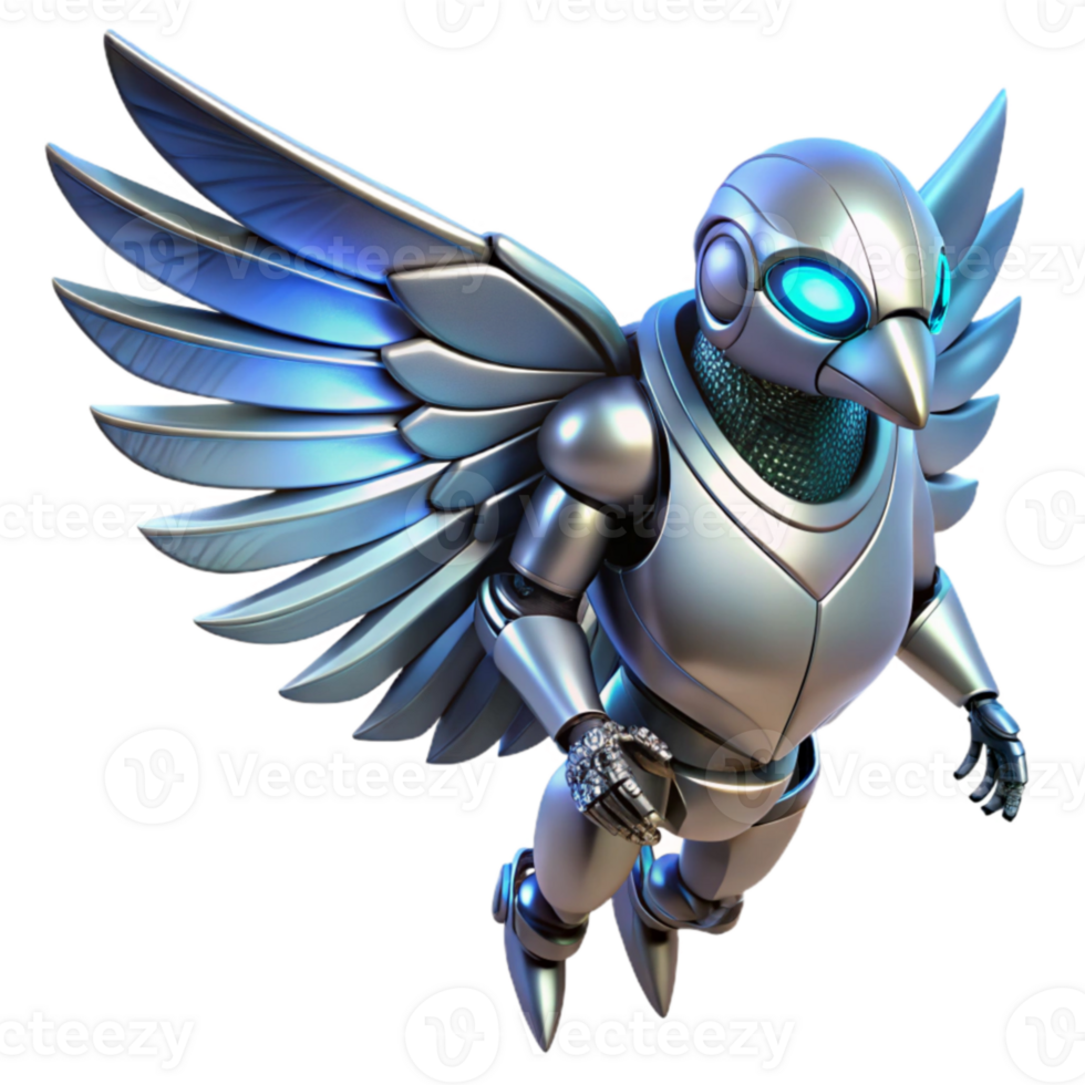 stunning abstract Silver Robotic Bird 3D Render authentic png