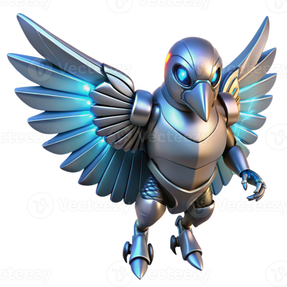 wonderful rustic Metallic Avian Robot 3D Render authentic png