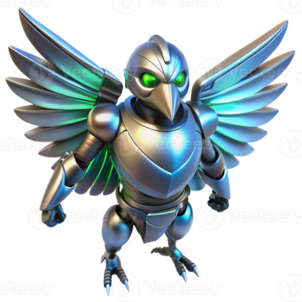 wonderful minimalist Metallic Bird Robot 3D Render authentic png