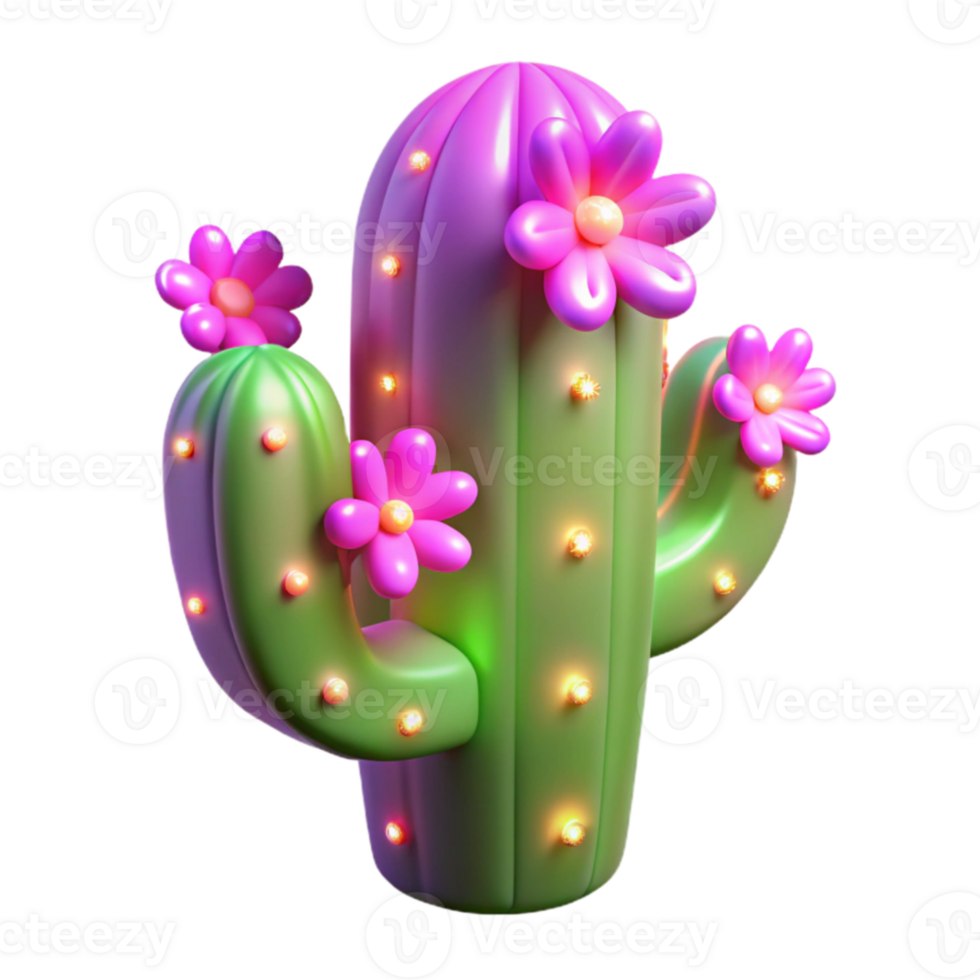 serene abstract 3D Render of Blooming Cactus with Lights original png