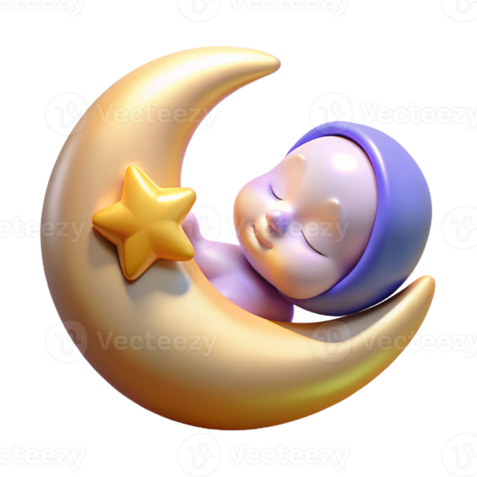 impressive modern 3D Render Sleeping Baby on Crescent Moon high resolution png