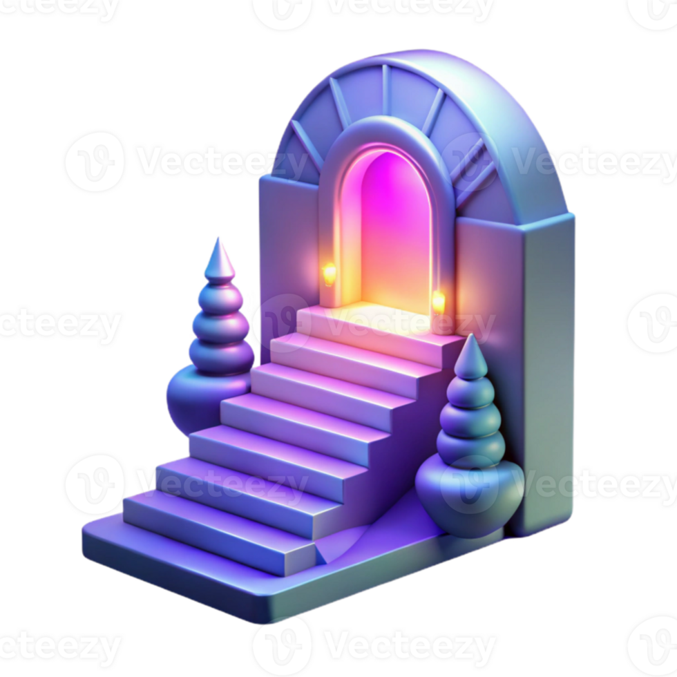 vibrant abstract 3D Render Glowing Archway Staircase Illustration genuine png