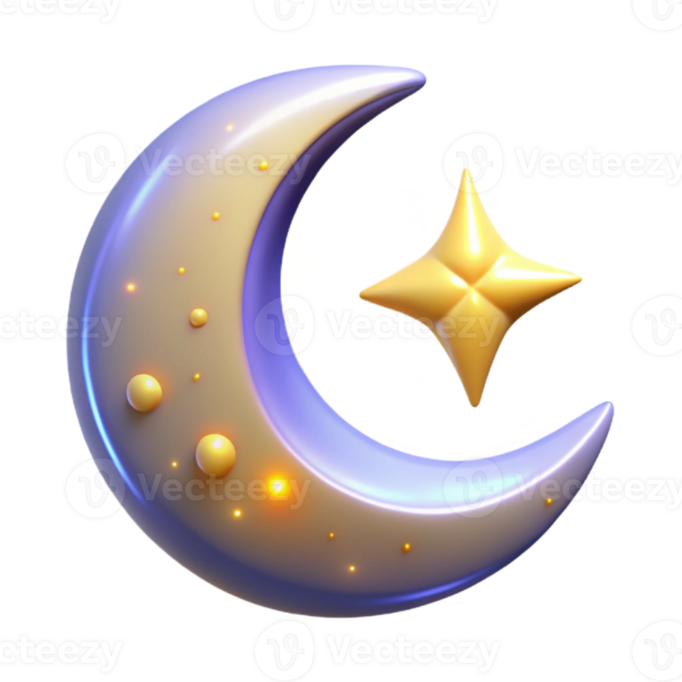 wonderful rustic 3D Render Crescent Moon and Star Night Sky 4K png
