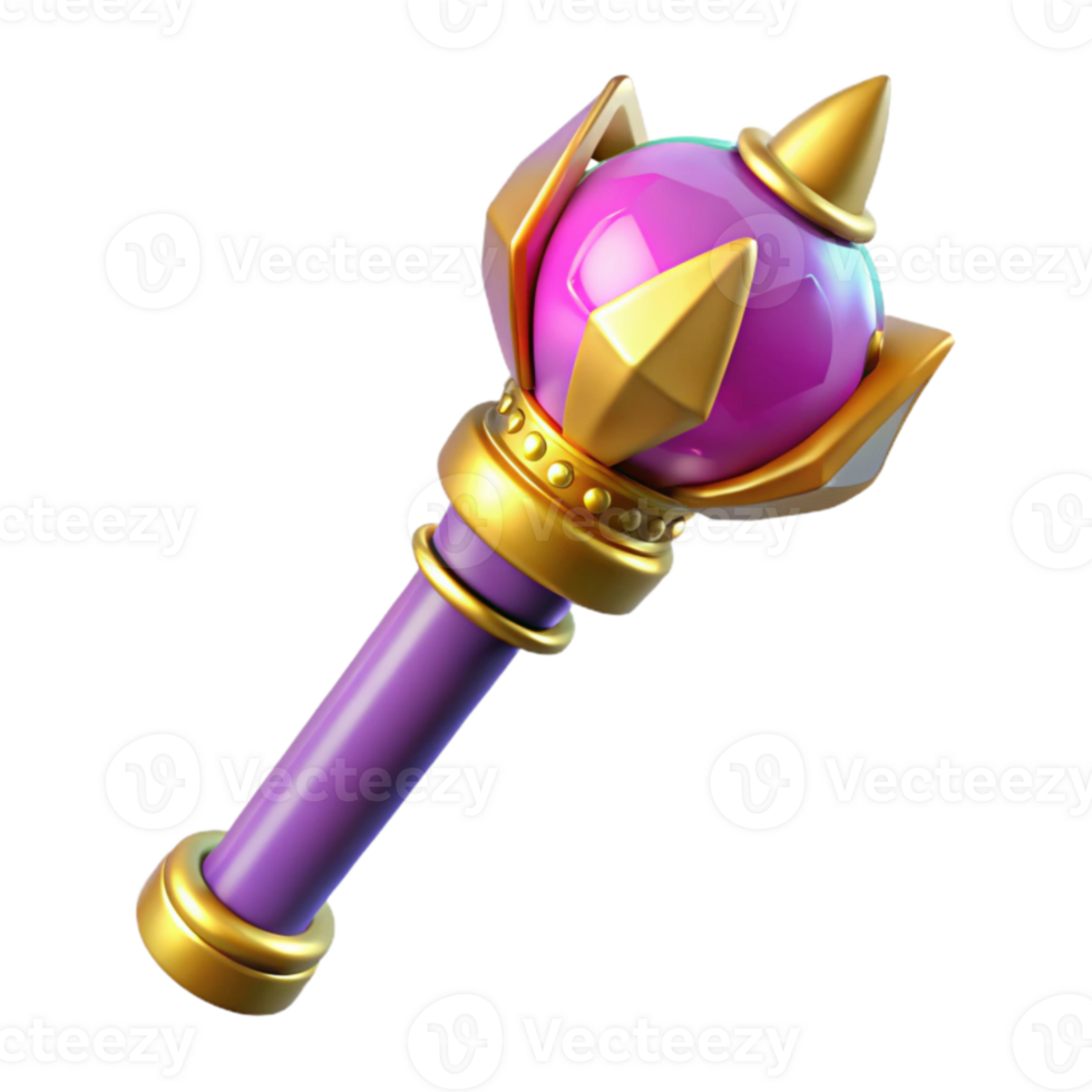 magnificent rustic Purple and Gold Royal Scepter 3D Render professional png