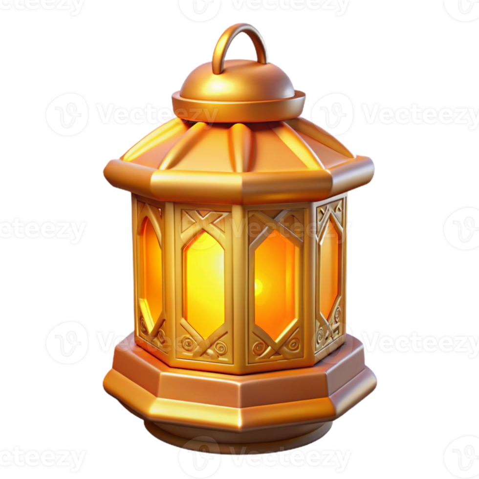 beautiful traditional Golden Lantern 3D Render high resolution png