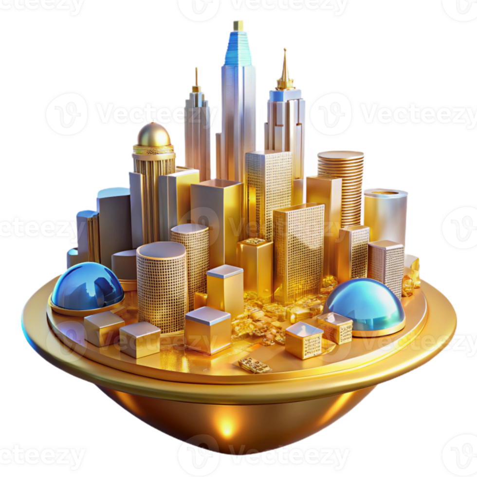 impressive minimalist Golden Cityscape 3D Illustration genuine png