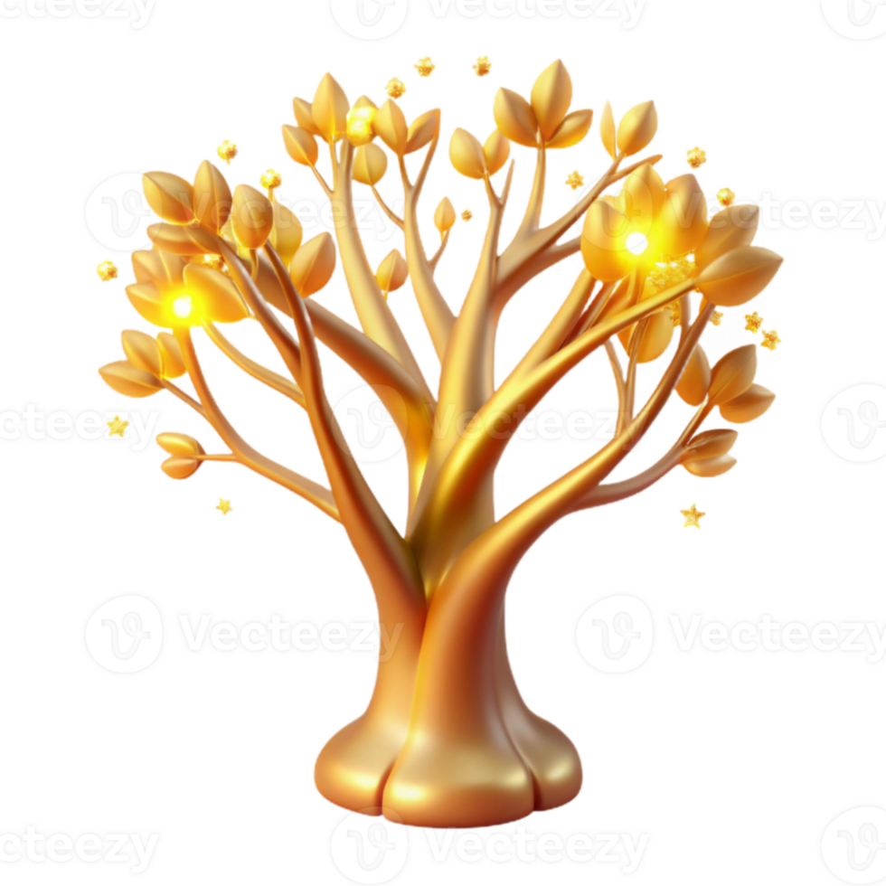 extraordinary classic Golden Tree 3D Illustration high quality png