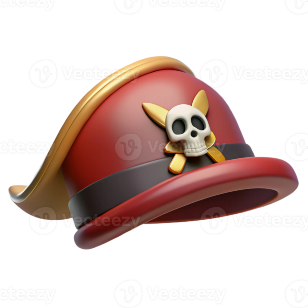 extraordinary classic 3D Render Red Pirate Hat with Skull and Crossbones authentic png
