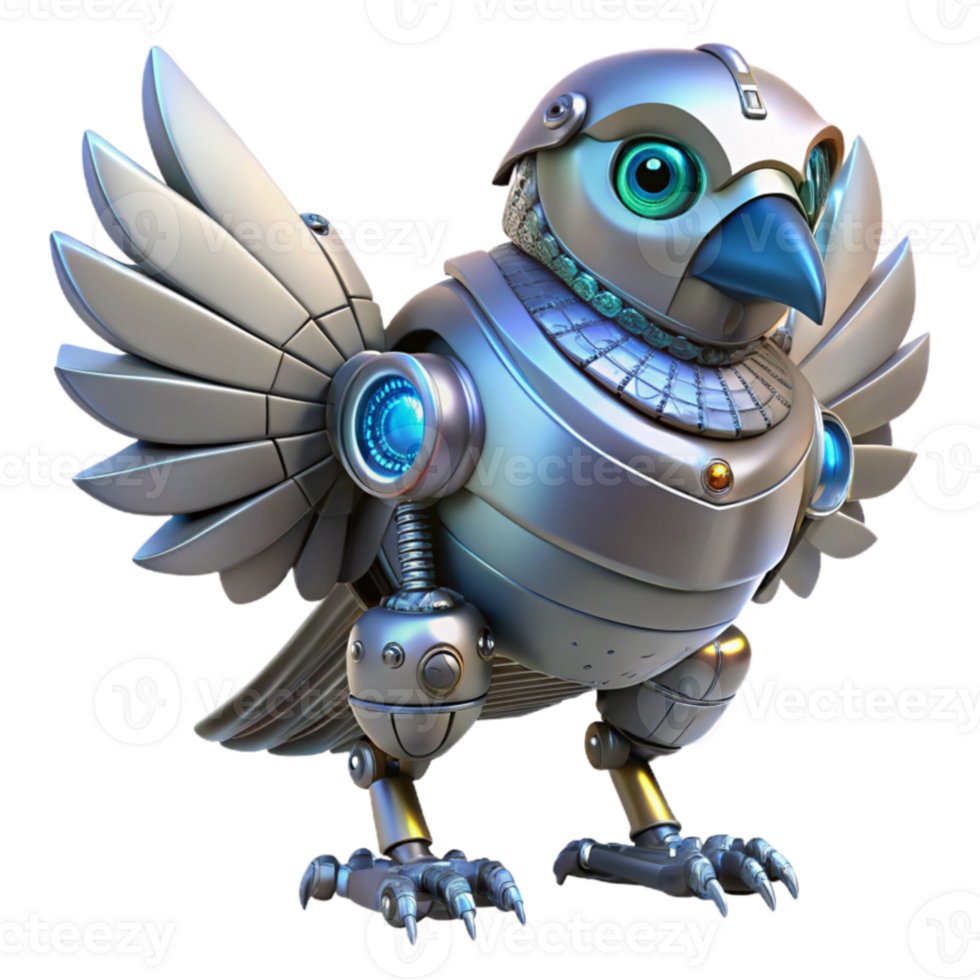 elegant creative Cybernetic Avian Robot 3D Render high resolution png