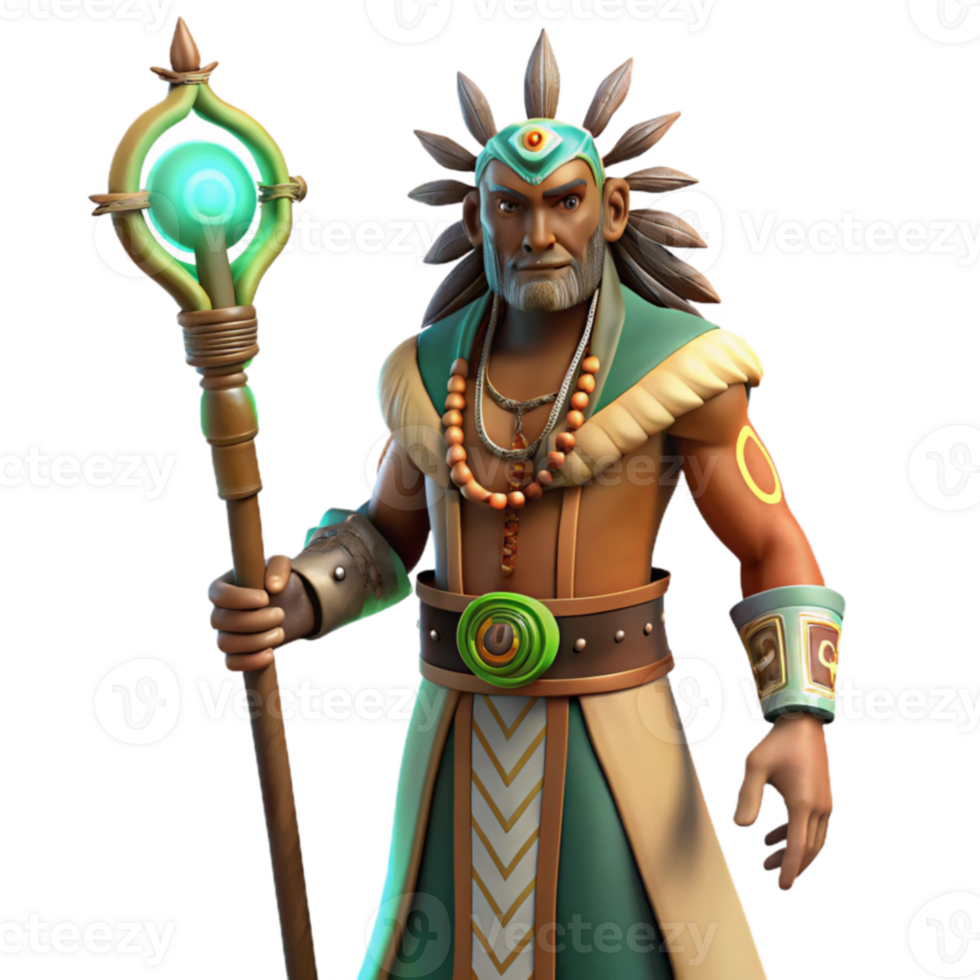 magnificent classic 3D Render Shaman Character Illustration high quality png