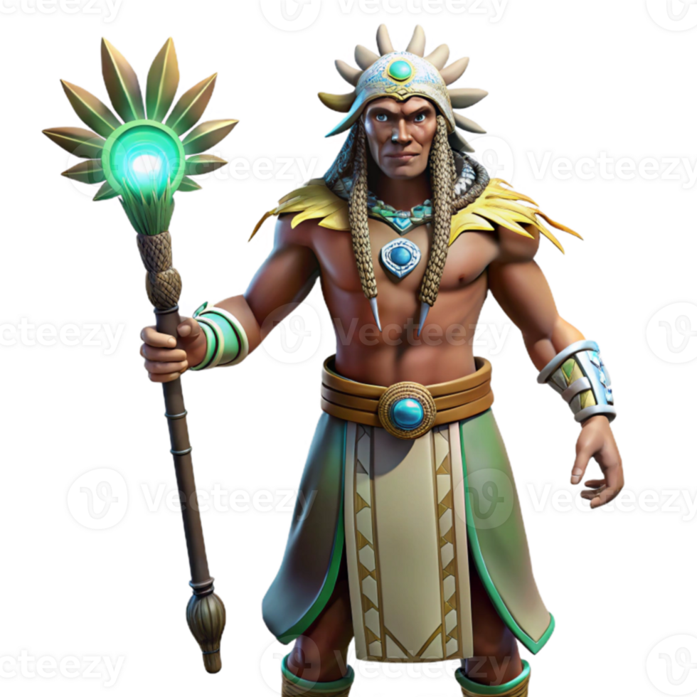 serene abstract 3D Render Shaman with Staff original png