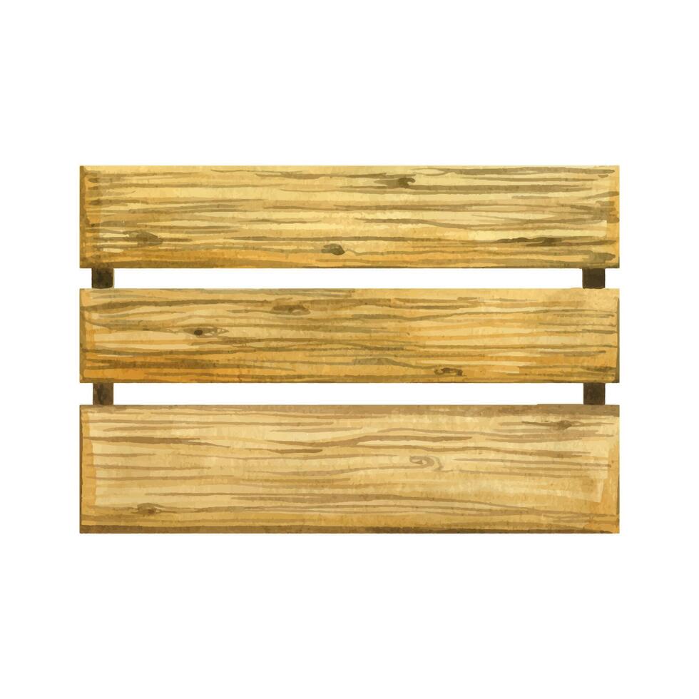Wooden box brown color hand painted with watercolor and isolated on white background. Watercolor illustration. Suitable for printing on fabric, paper, scrapbooking, for design vector