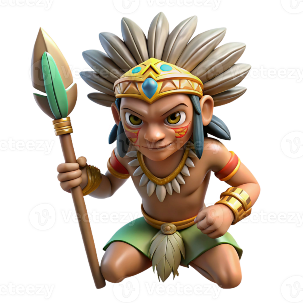 serene abstract 3D Render Native American Boy Warrior Illustration high resolution png