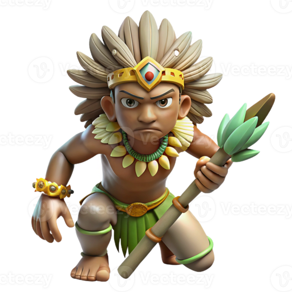 serene creative 3D Render of Indigenous Warrior Cartoon professional png