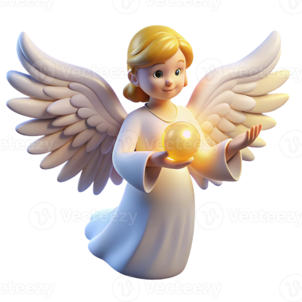 elegant rustic 3D Render of Cherubic Angel Holding Orb authentic png