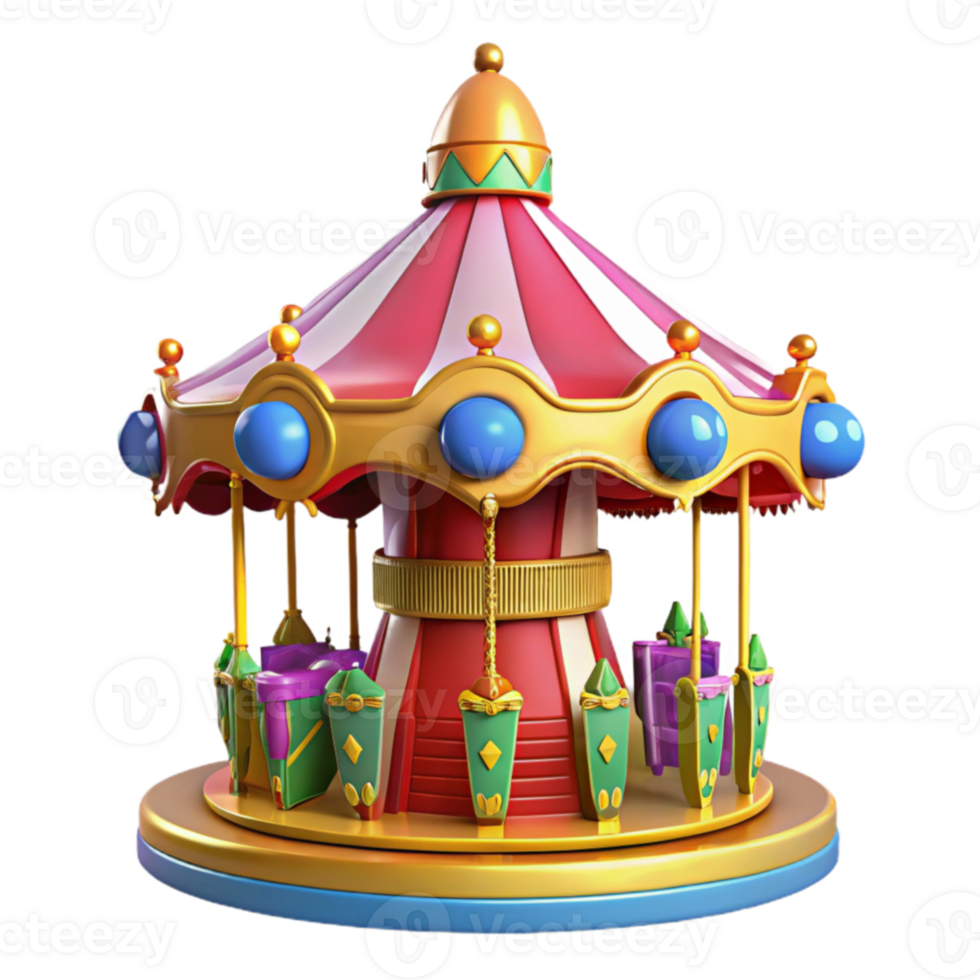 vibrant traditional Whimsical Carousel 3D Render detailed png
