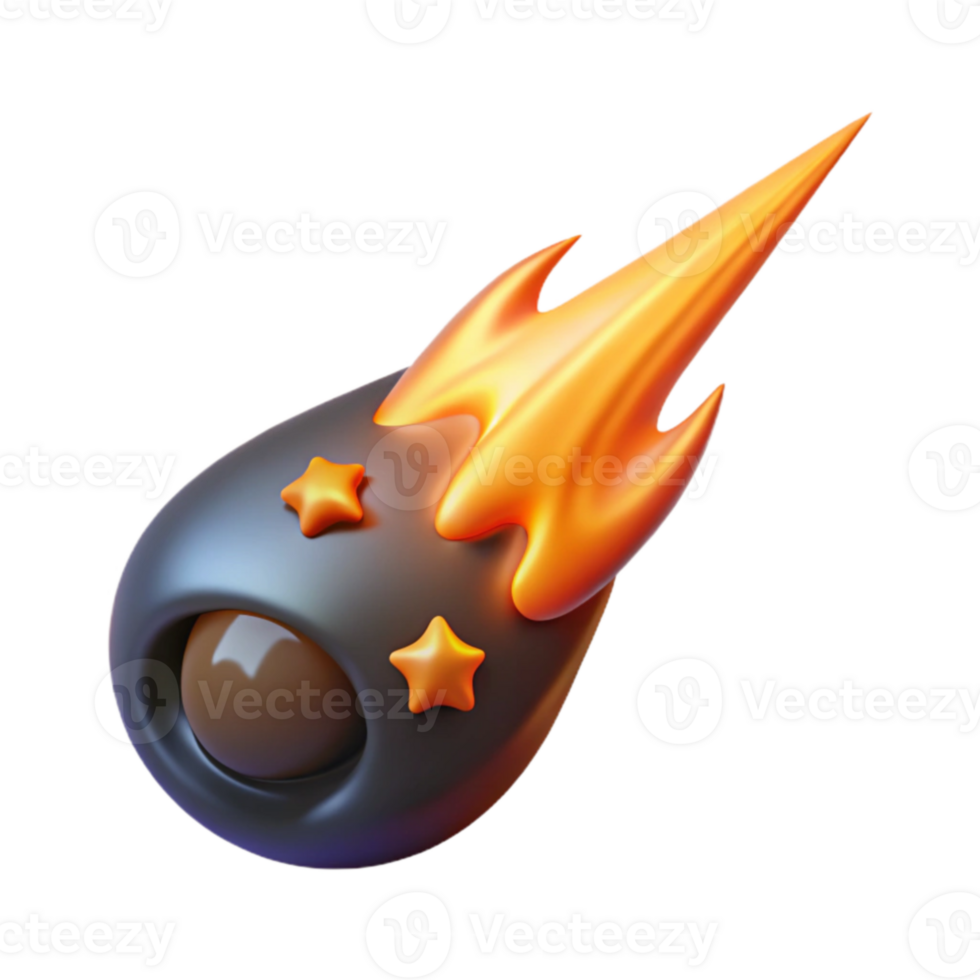 3D Comet Illustration Fiery Trail and Stars png
