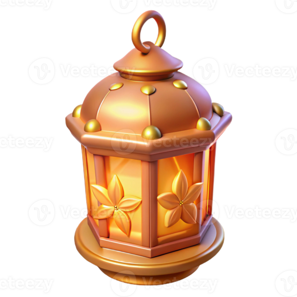 beautiful rustic Golden Ramadan Lantern 3D Render genuine png