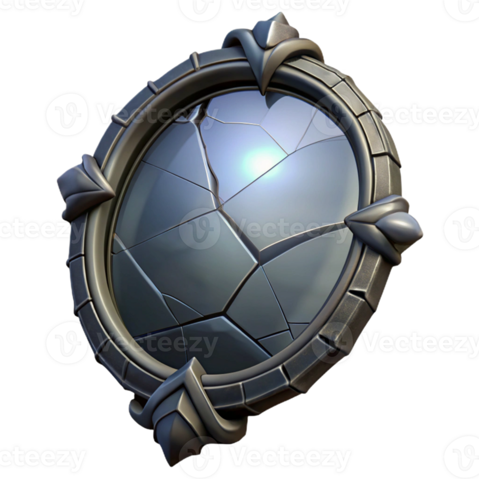 wonderful minimalist Cracked Stone Shield 3D Render detailed png