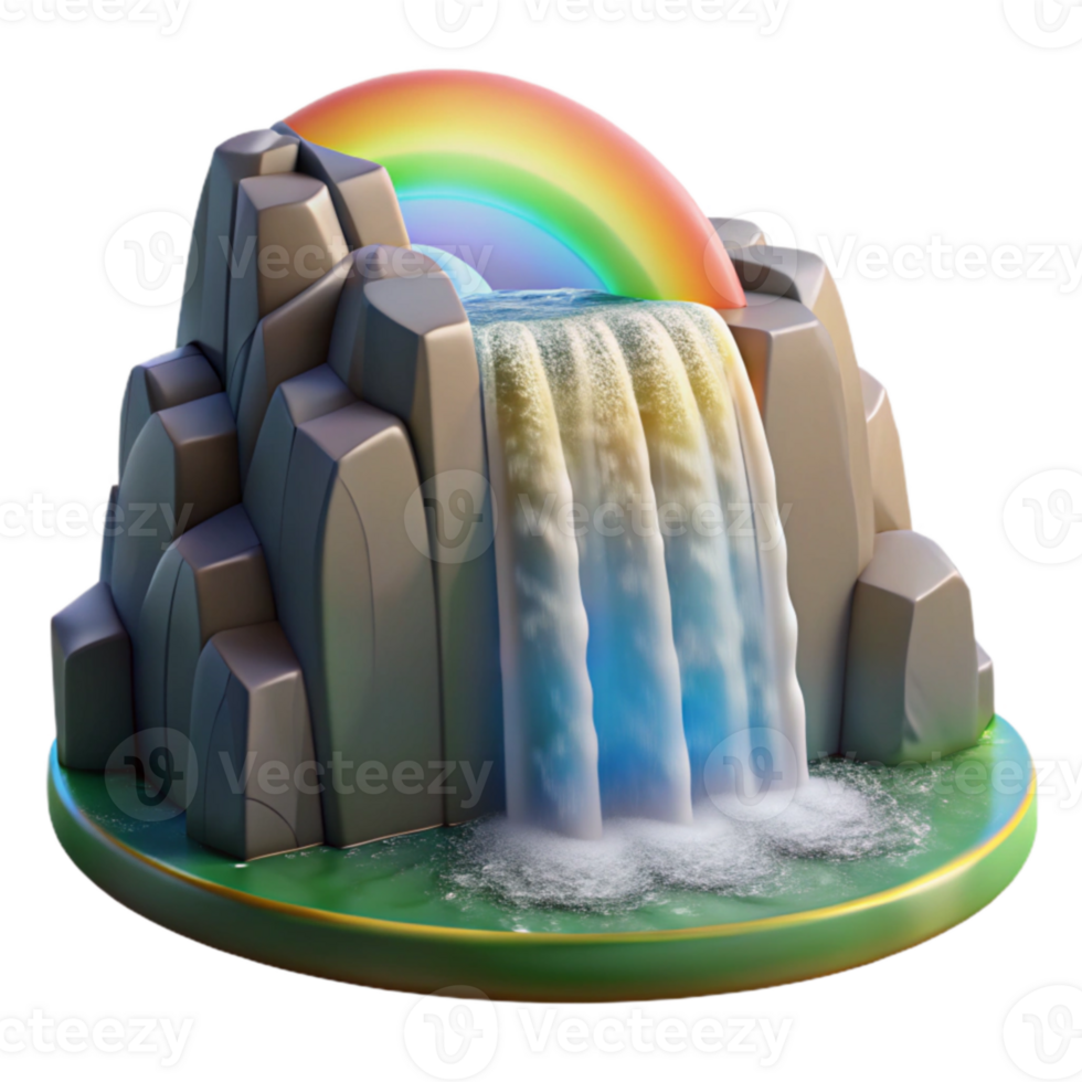 dramatic contemporary Rainbow Waterfall 3D Render professional png