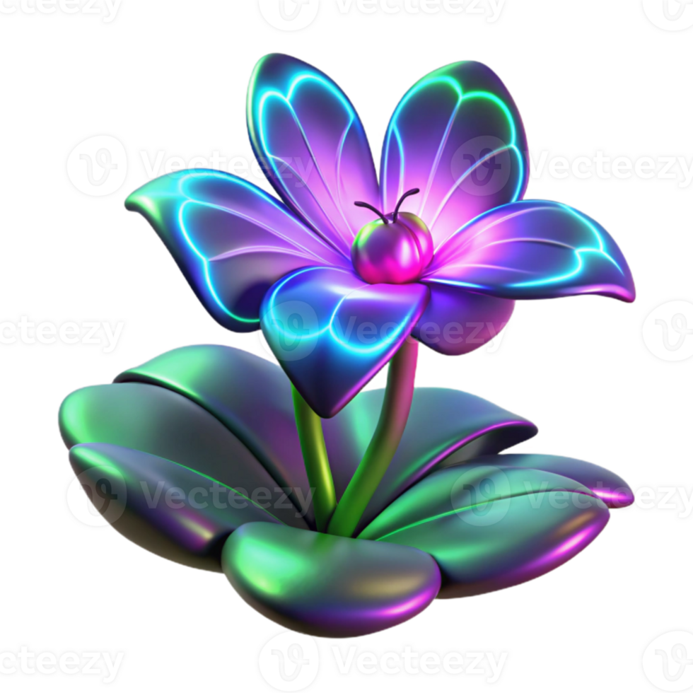 beautiful minimalist Neon Glowing Flower 3D Render high resolution png