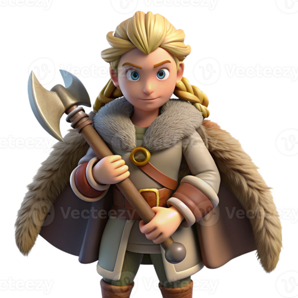 impressive abstract 3D Render Young Viking Warrior Cartoon authentic png