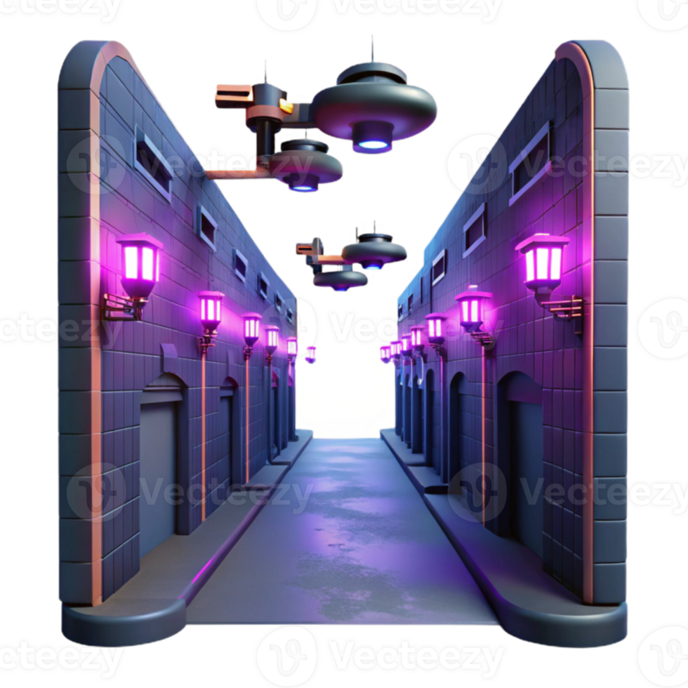 Cyberpunk Alley 3D Render png