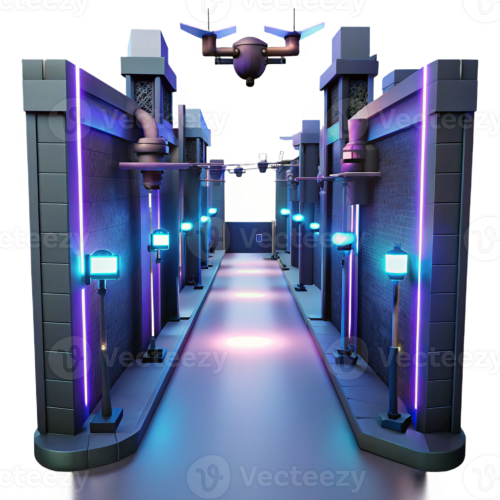 Cyberpunk Alleyway 3D Render png