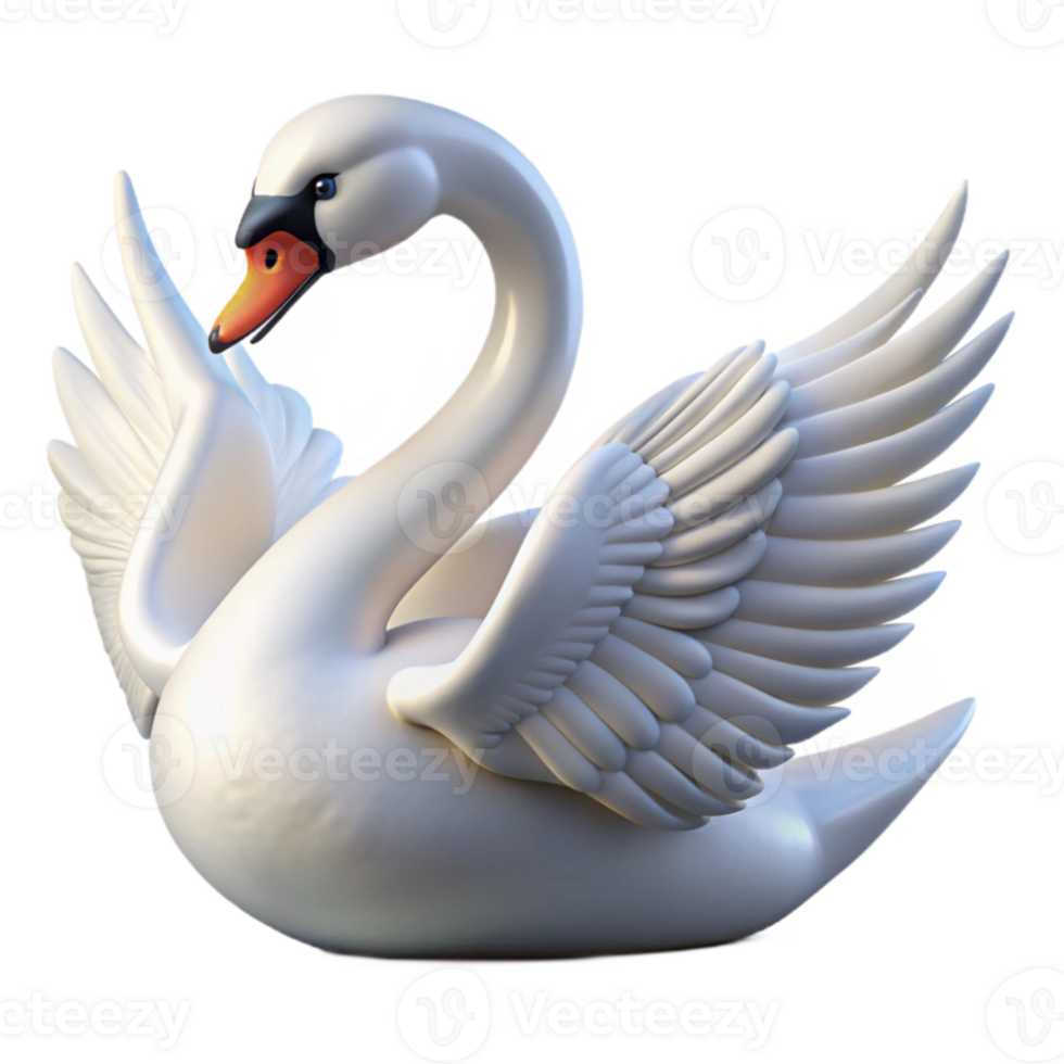 Elegant White Swan 3D Render png