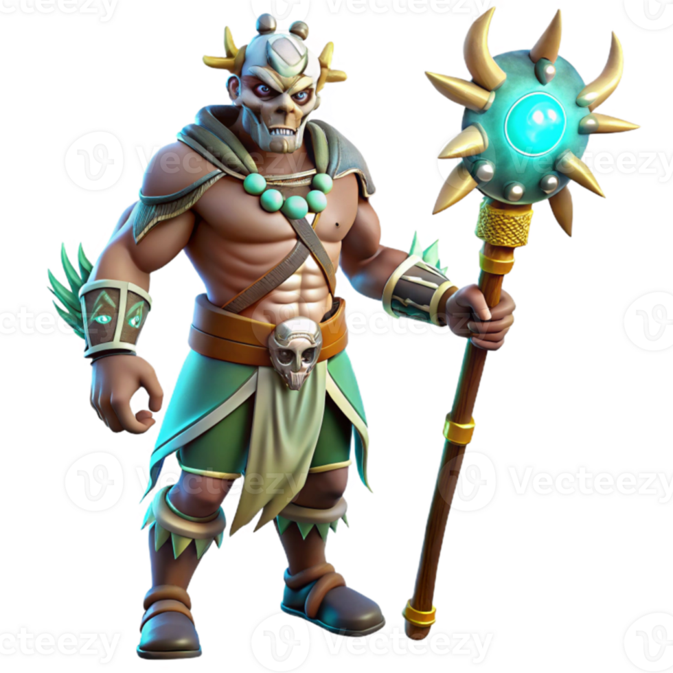 3D Render of Powerful Tribal Shaman png