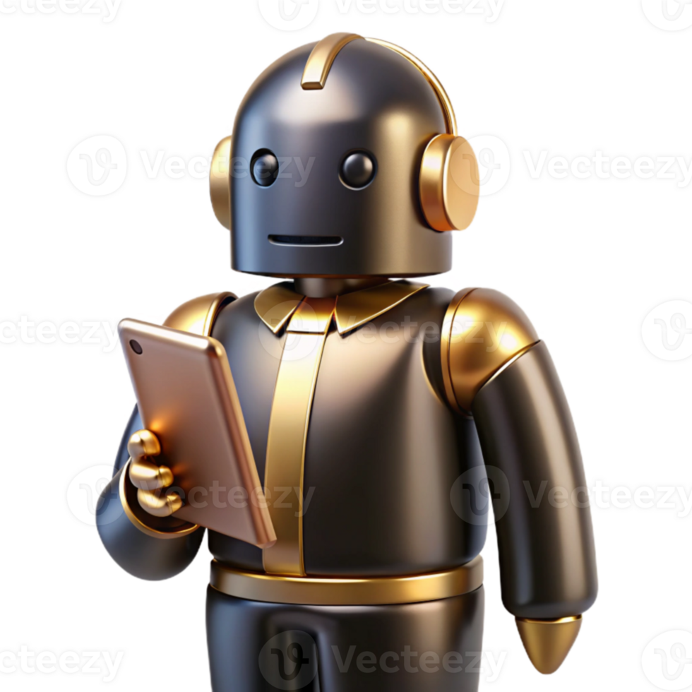 3D Robot Illustration Digital Assistant Using Tablet png