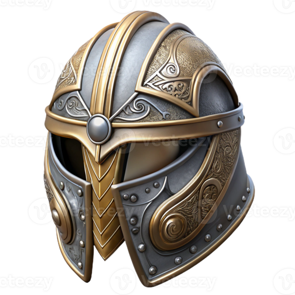 elegant rustic Ornate Medieval Helmet 3D Render detailed png