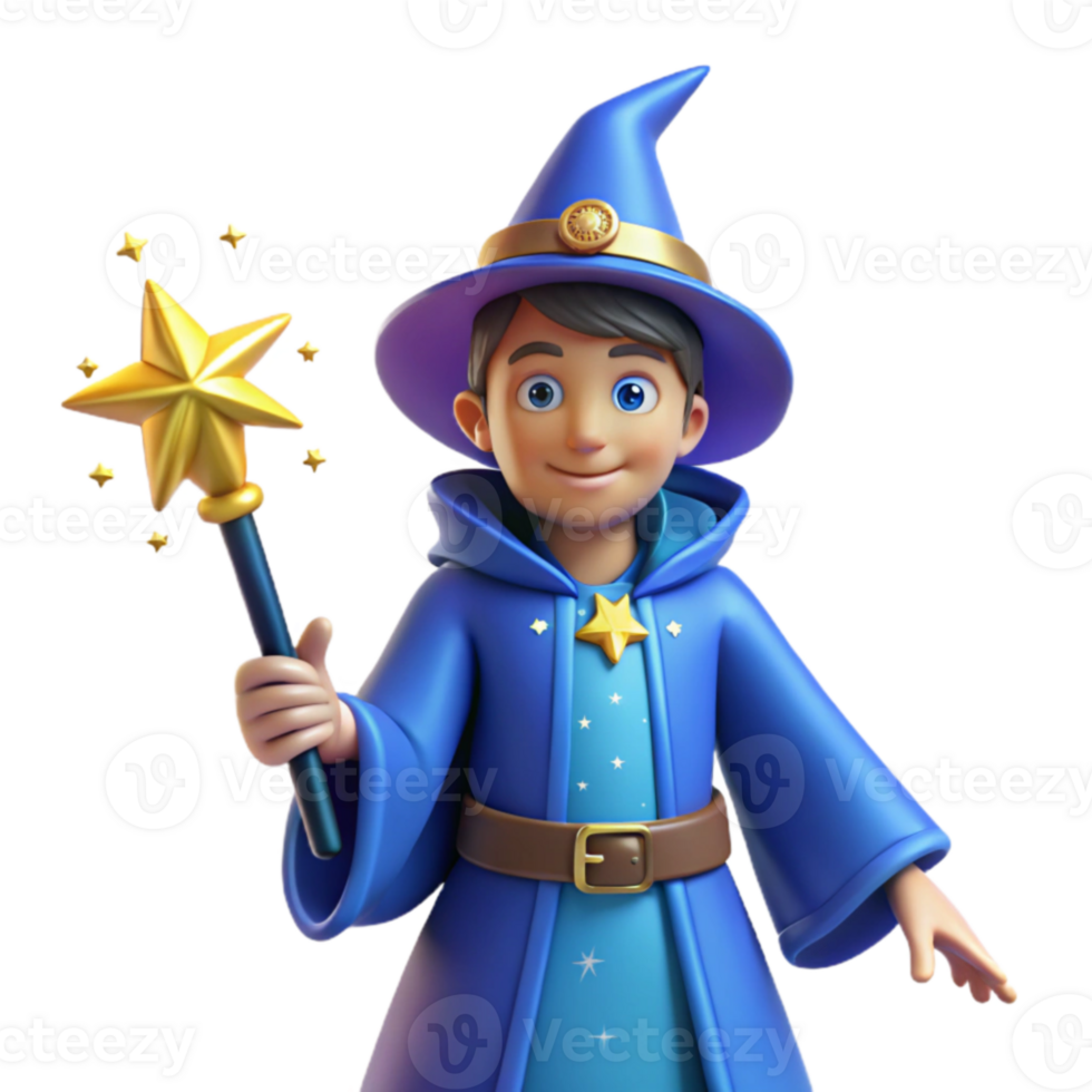 extraordinary contemporary 3D Render of a Young Wizard premium png