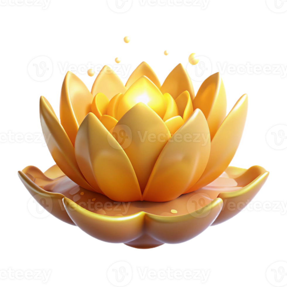 extraordinary classic Golden Lotus 3D Render detailed png