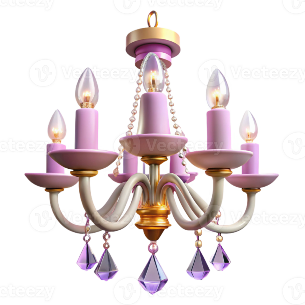 Pink and Gold Elegant 3D Chandelier Illustration png