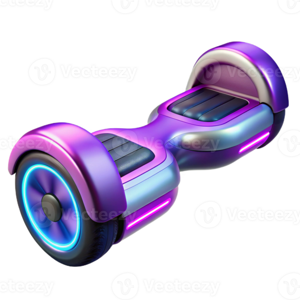 Purple and Blue Neon Hoverboard 3D Render png
