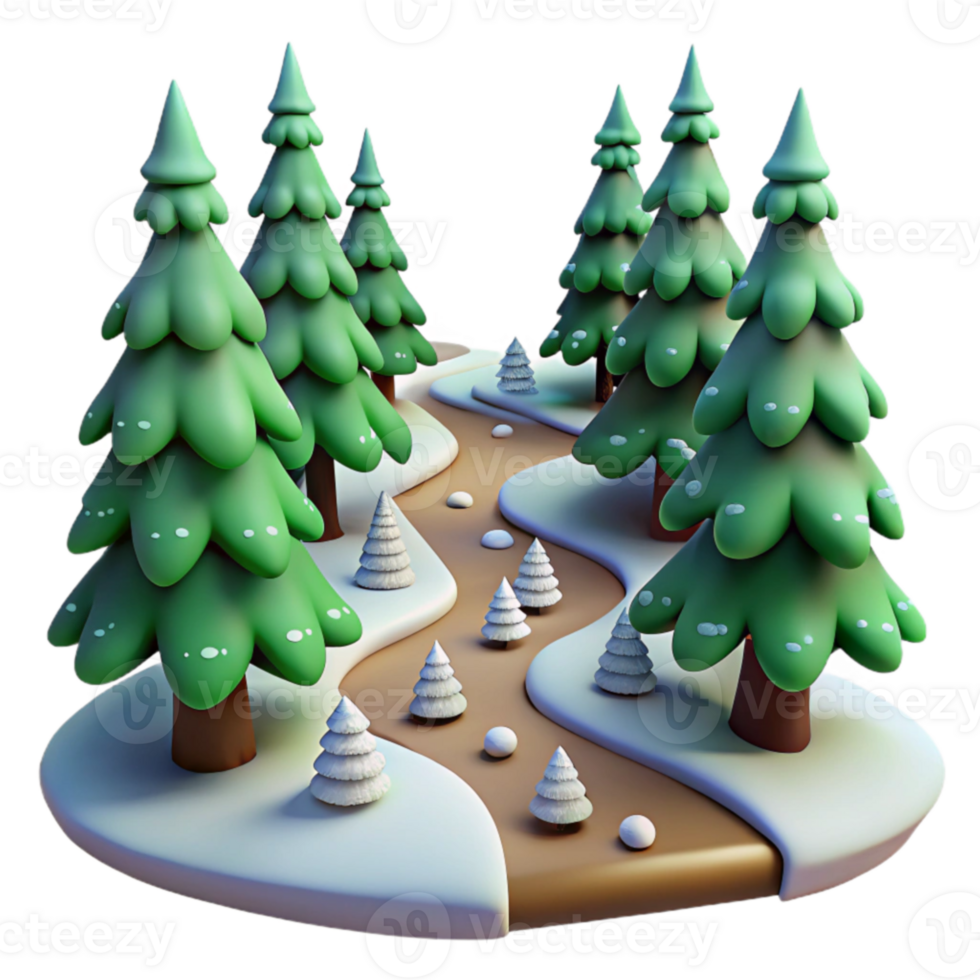 Winter Wonderland 3D Illustration Snowy Path Through Cartoon Forest png