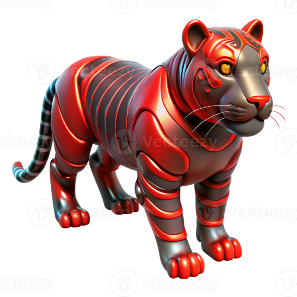 Red and Black Robotic Tiger 3D Render png