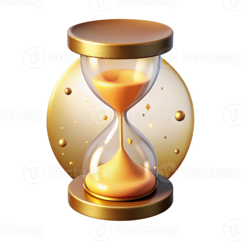 impressive minimalist Golden Hourglass 3D Render high resolution png