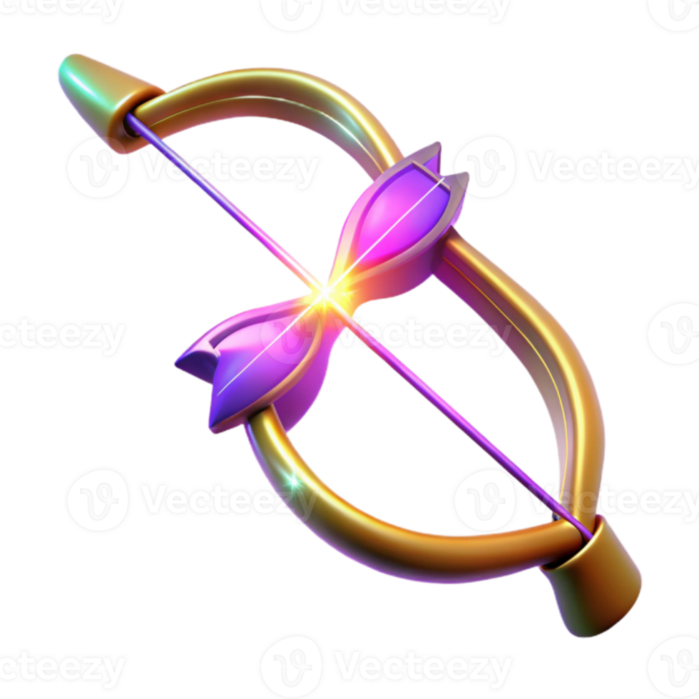 magnificent abstract 3D Render Golden Bow and Arrow Illustration authentic png